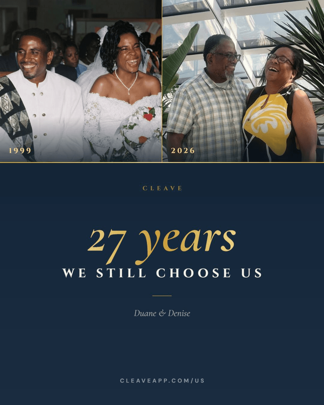 An earlier example card featuring Duane and Denise Parris; photograph dates are unconfirmed